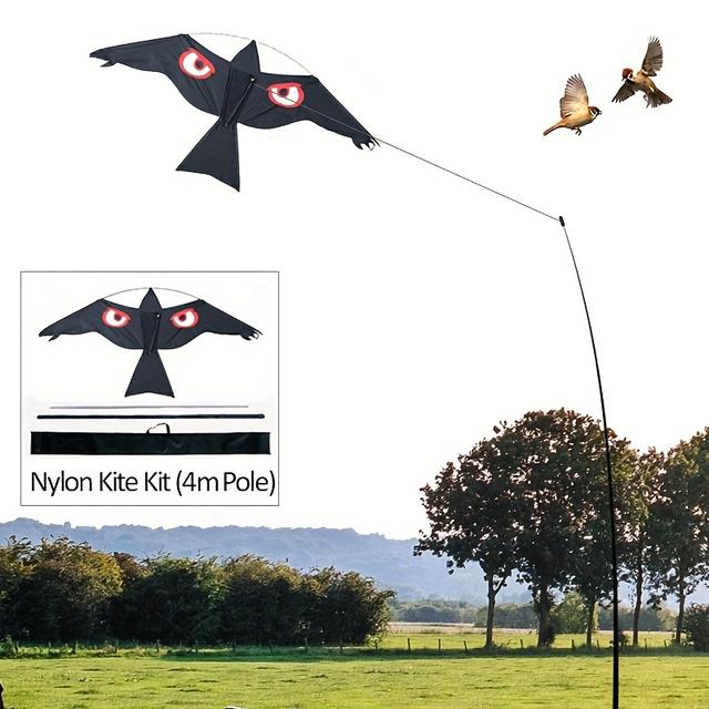 TEMU Sada na odpuzování ptáků, létající nylonový s 4M teleskopickou tyčí, strašák orl pro kontrolu ptáků na farmě a v zahradě