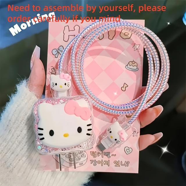 TEMU [Cargador Hello Kitty] Cargador y Cable de Datos Hello Kitty 20W con Funda Protectora de Diseño Tierno y Divertido