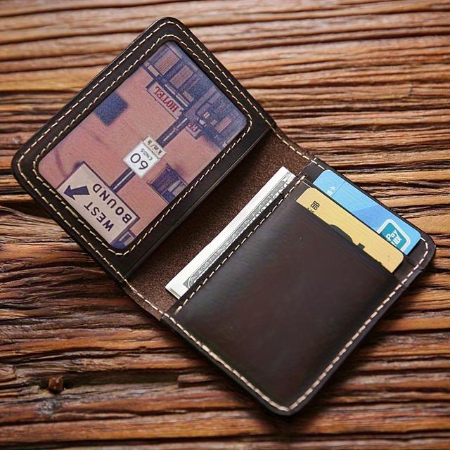 TEMU Retro Leather Cards Cases Mens Cowhide Credit Card Holder Wallet Handmade Short Ultra Thin Slim Drivers License
