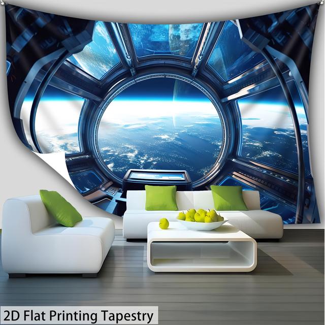 TEMU [ 2d Flat Printing] 1pc- Ultra Large Size- Space Warehouse View Landscape - Hd Digital Printing Huge Tapestry- Polyester- Home Decoration- With Free Hanging Clips