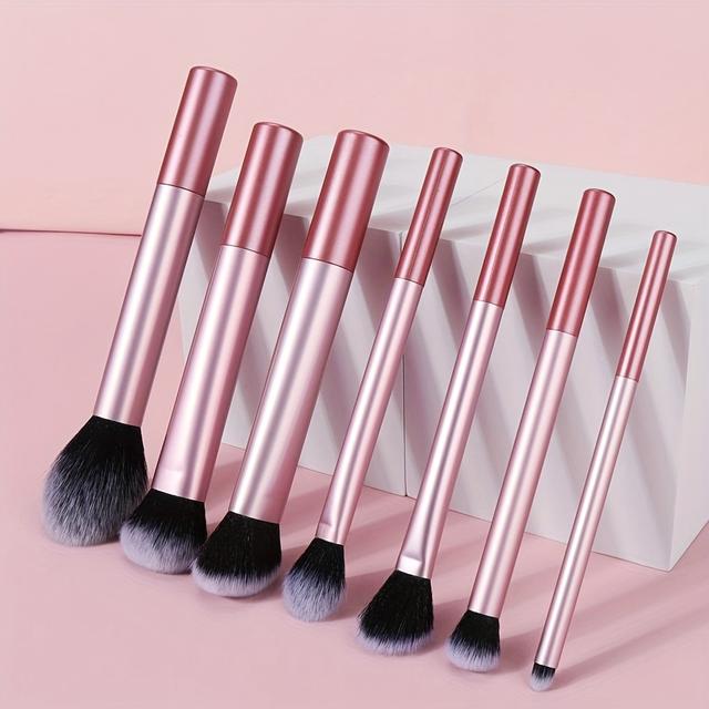 TEMU Professional 7pcs Makeup Brush Set, Including Powder, Blush, Contouring, Eyeshadow, And Highlighter Brushes For Flawless Application, Women's Makeup, Ideal As A Holiday Gift