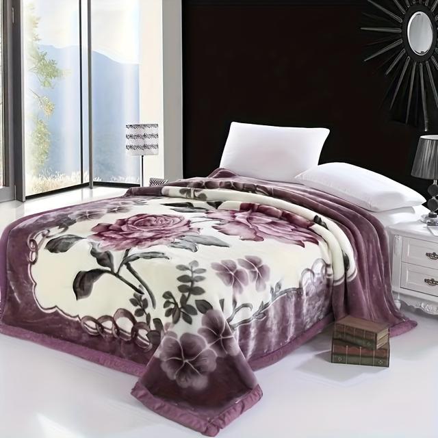 TEMU Luxurious Floral Throw Blanket - , & Warm For All , Couch Or Bed Decor, Machine Washable - Red