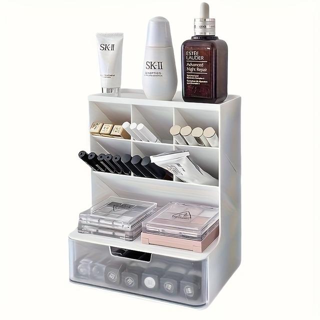 TEMU Lätt Sminkförvaringslåda i Plast med Lådor - en Multifunktionell Sminkbordsskiva för Familjer med Fem, Idealisk för Förvaring av Borstar, Läppstift, Ögonskuggor