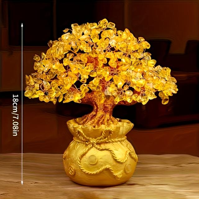 TEMU 7 db Természetes Sárga Pénzfa Bonsai Készlet 6 szerencseérmes medállal – és jó sors szimbóluma, Aranygyanta pénzfa dekorációhoz vagy kreatív üzleti ajándékként