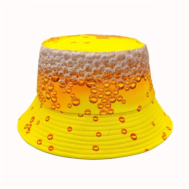 TEMU 1pc Of Fashionable Bubble Beer Pattern Printed Bucket Hat, Unisex Casual Outdoor Reversible Bucket Hat, Suitable For Beer Parties