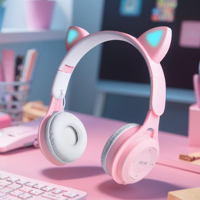 TEMU New Glowing Wireless Over-ear Headphones With Rgb Led Cat Ears, Cartoon Wireless Headphones For Stereo Music Listening, Phone Calls, And Holiday Gifts.