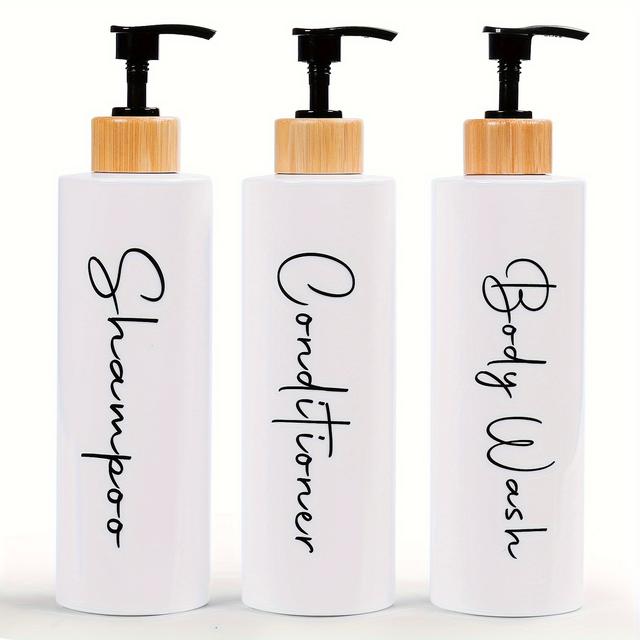 TEMU の白黒シャンプーとコンディショナーディセット（27オンス） - シャワーソープ用のモダンな詰め替え可能なシャンプーポンプボトル - 空のシャンプー、コンディショナー、ボディディセット、永久ラベル付き - プラスチック製、鉛フリー、自立式、電気不要。