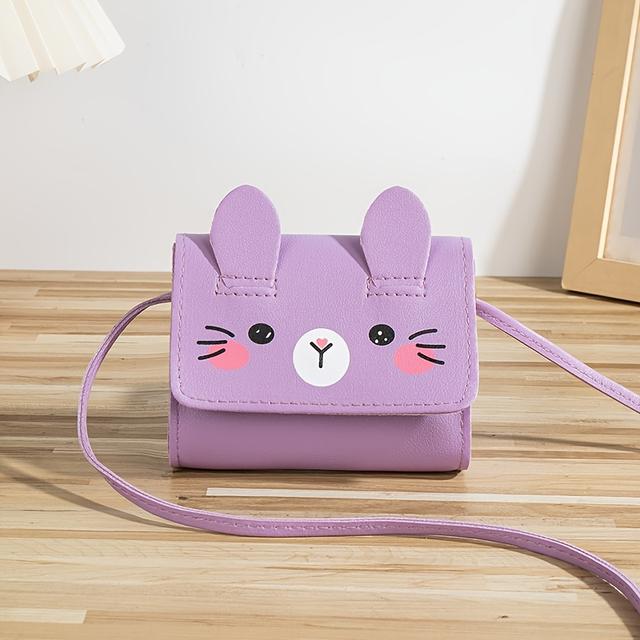 TEMU Adorable Cartoon Rabbit Ears Synthetic Synthetic Leather Shoulder Bag For Girls - Adjustable Strap, Magnetic Closure, Flap Pocket, Cute Pink - Purse For Girls, Kids Daily Accessory