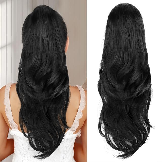 TEMU Chic Body Wave Ponytail Extension For Women - Long, Curly Synthetic Hair With Elastic Drawstring Net