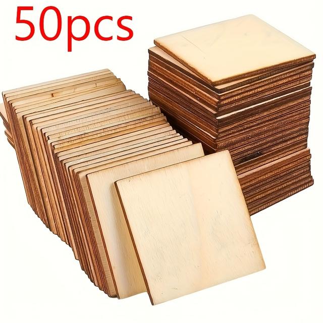 TEMU Pack Of 50 Square Cutouts Measuring 4cm/1.57in, Ideal For Art And Craft Projects, Including Pyrography, Laser Engraving, Carving, And Painting