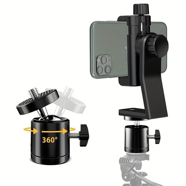 TEMU Smartphone Tripod Mount Adapter med 360-Graders Roterande Kulhuvud, Lämplig för iPhone och Xiaomi Telefonhållare, Selfiesticks och Monopodar