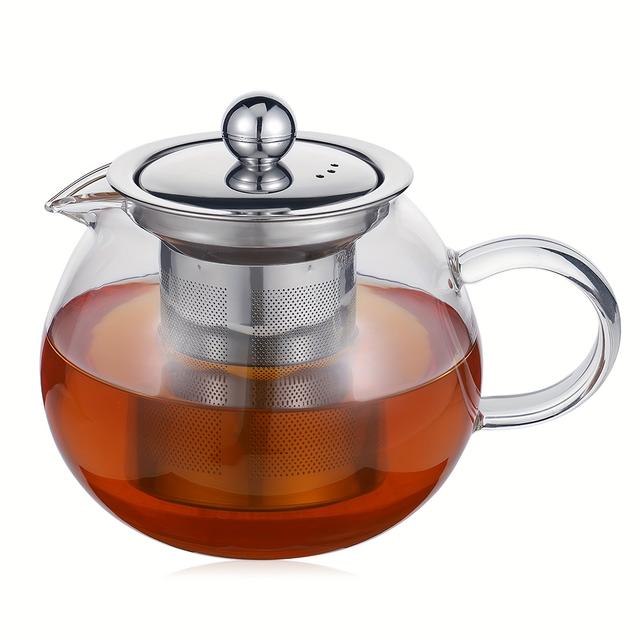 TEMU 1pc Glass Teapot With Tea Infuser, Heat Resistant Glass Tea Kettle With Tea Strainer, Blooming And Loose Leaf Tea Maker, Home Office Restaurant Family Day, Tea Accessories