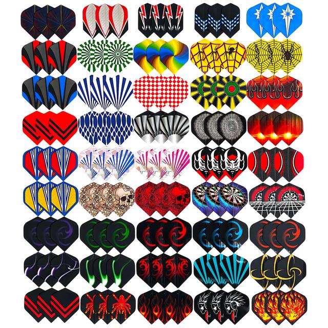 TEMU 135 db Prémium Dart Szárny Készlet - Tartós PET Anyag, Lézeres és Fémhatású Design, Kemény/Puha Dartokhoz, Pontosságot és Irányítást Fokozó