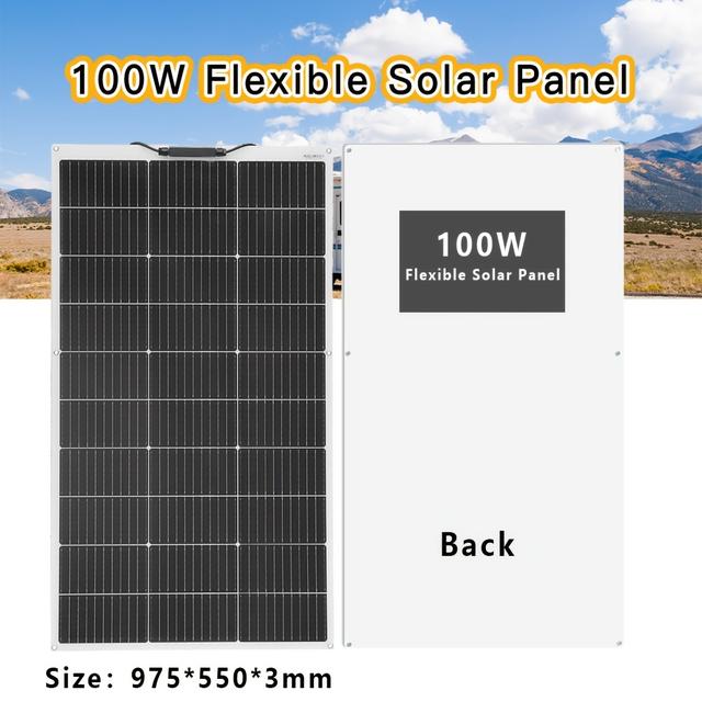 TEMU 100w Flexible Solar Panel Waterproof Light Single Crystal Solar Module For Off-grid Systems, Motorhomes, Trailers, Boats, Cabins, , Cars, Batteries