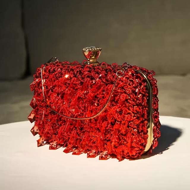 TEMU Bolso de Noche Vintage para Mujer, con Bordado de Cuentas, Ideal para Eventos Formales, Bolso Clutch y Bolso Bandolera con Cadena