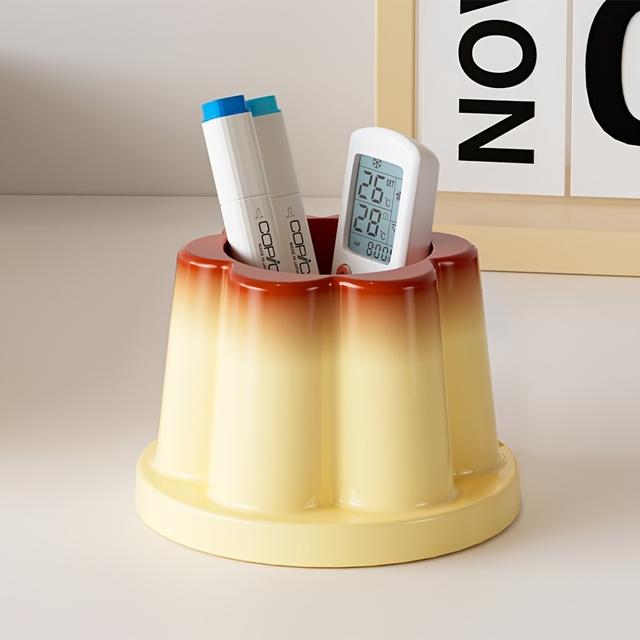 TEMU 귀여운 카라멜 푸딩 젤 펜 홀더, 메이크업 브러시 및 데스크탑 용품을 위한 다기능 대용량 보관용기, 학생들의 책상에 완벽합니다.