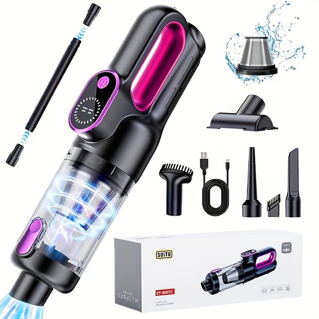 TEMU Ruční akumulátorový vysavač s bezkartáčovým , s vysokým sacím výkonem 18000Pa, LED světly, Type-C a omyvatelným filtrem, vhodný pro domácnost, úklid domácích mazlíčků a použití v autě.