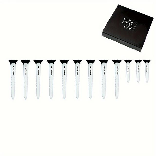 TEMU 12pcs Cole Tees - Adjustable Height For , Durable Plastic, White & Black With "" Packaging Box - Ideal For Improved Accuracy & Stability, Great Golfer's Gift, Golf Accessories