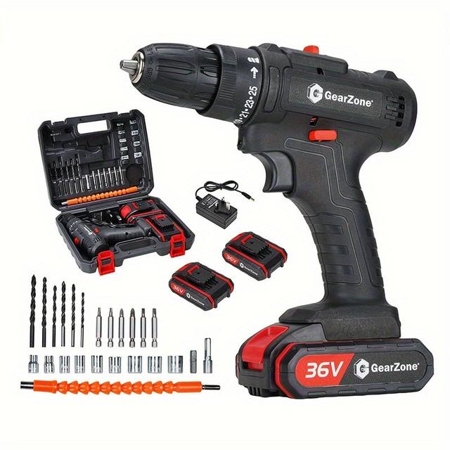 TEMU Enhance Your 36v Electric Drill With 2 Batteries And Various Additions, Featuring A Versatile Cordless Impact Drill, Perfect For Home And Tool Tasks