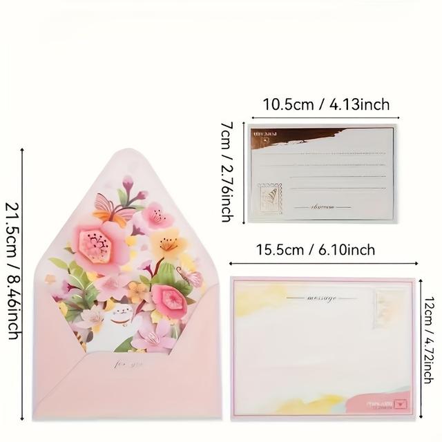 TEMU A Set Of 3 Surprise Flower 3d Greeting Cards With Envelopes, For Birthdays, Thank You Notes, Christmas, And New Year Celebrations