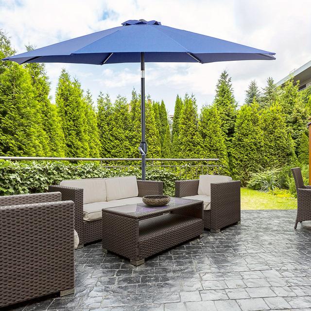 TEMU Outsunny 10' X 8' Round Blue Patio Umbrella With Uv Protection, Sturdy , Tropical Style, Ideal For Gardens, Pools, And Outdoor Shade, Umbrella Outdoor Patio, Outsunny