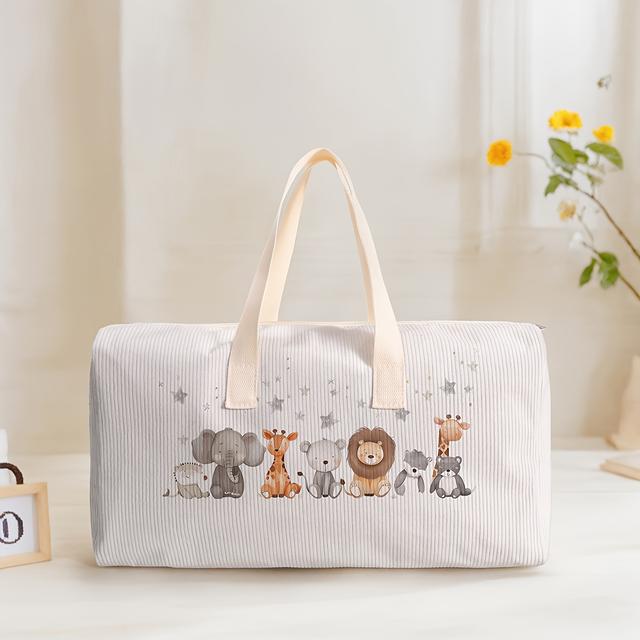 TEMU Large Capacity Corduroy Travel Bag With Cute Animal Print - Soft Corduroy Handbag & Luggage Suitable For Weekend Trips, Daily - Unisex & S, -care