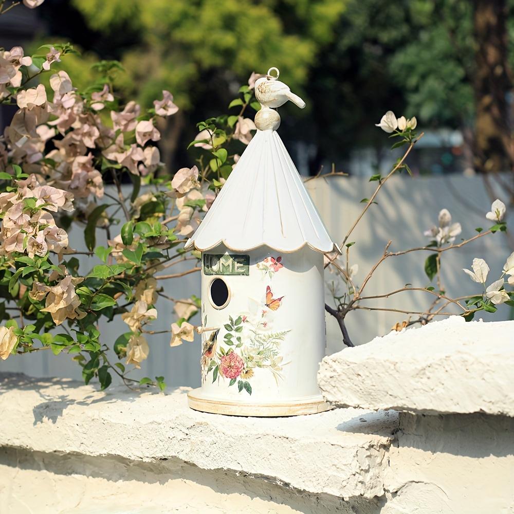 TEMU Cage à oiseaux blanche vintage en métal, Maison d'oiseaux suspendue décorative pour l'extérieur, Accessoire de jardin pour les oiseaux - Pack individuel