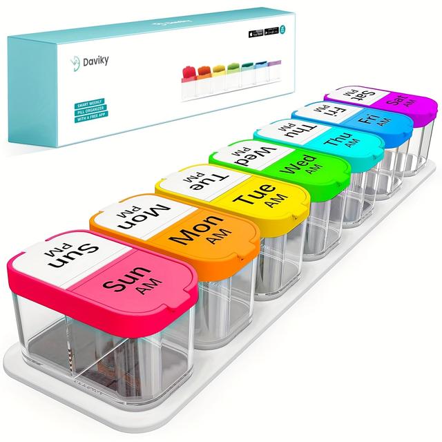 TEMU منظم حبوب أسبوعي كبير جدًا، مرتين في اليوم لمدة 7 أيام، مصمم للدواء الصباحي والمسائي، مناسب للفيتامينات وزيت السمك وحاويات المكملات الغذائية اليومية الكبيرة