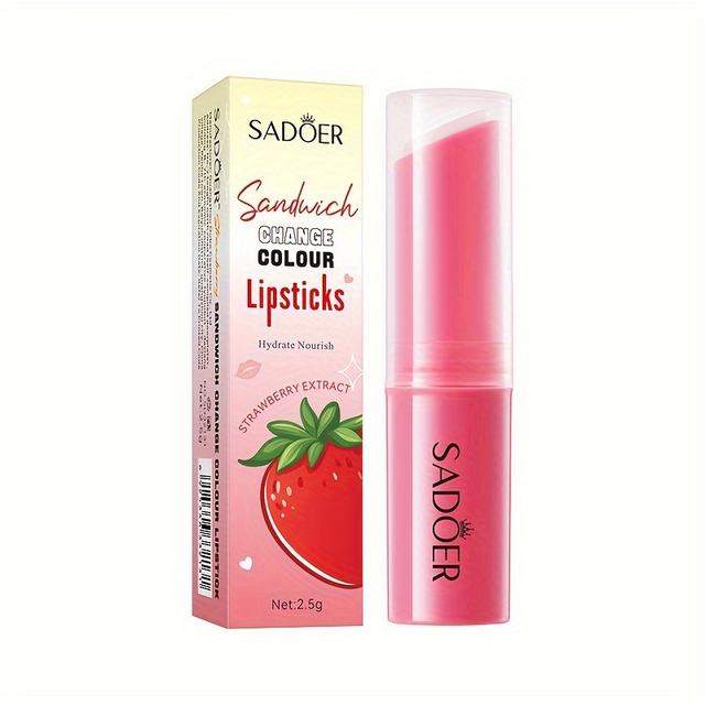 TEMU 1 Strawberry Sandwich Temperature Change Moisturizing Lip Balm 2.5g