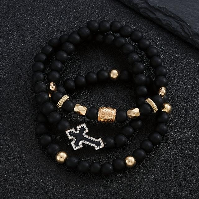 TEMU 3pcs Minimalist Rhinestone Beaded Bracelet Set - Perfect Gift For Boyfriend, Ideal For Daily Wear, Dates & Parties