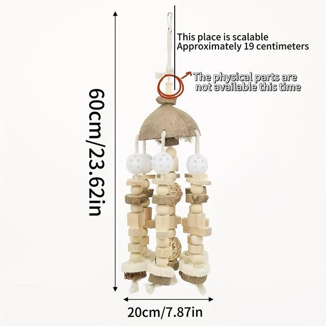 TEMU لعبة ببغاء كبيرة: إكسسوار للطيور على شكل كتلة خشب اللوف الممضوغ من خشب جوز الهند الطبيعي وخشب الزانثوكسيلوم، لون عشوائي