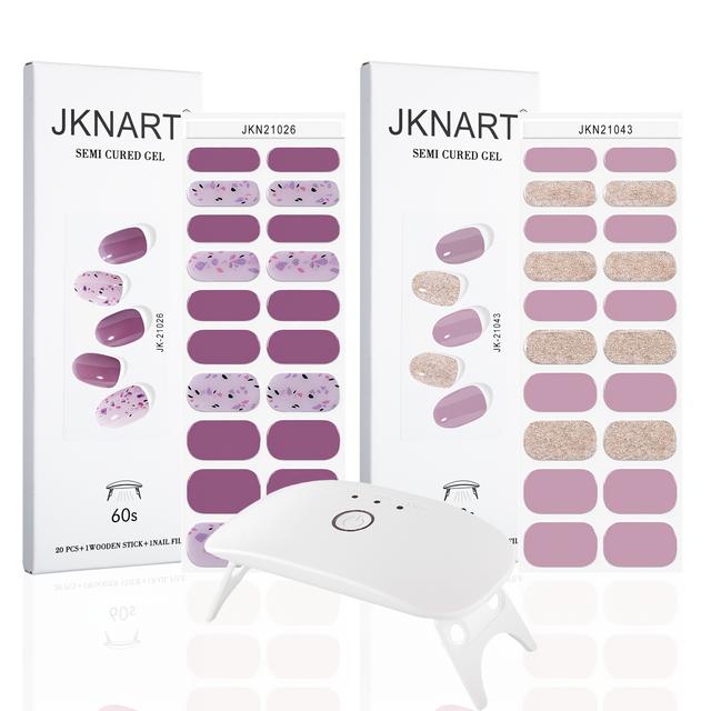 TEMU Nail Art Kit, 40pcs Semi-cured Nail Gel Stickers, 8-bead Portable Lamp, Gel Stickers Semi-baked Nail Stickers, Full Cover Semi-cured Soft Gel Nail Patches [ With Light], And, Self-adhesive