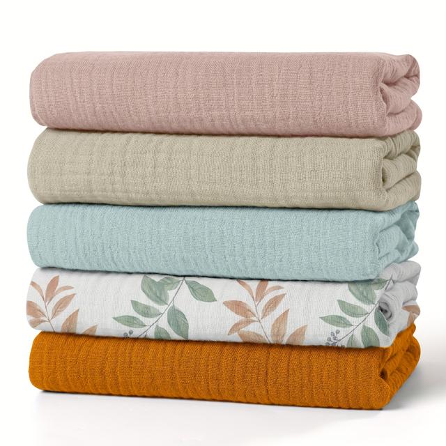 TEMU Conjunto de 5 Mantas de Gaze Muçulmanas de Algodão Puro, Envolventes para Recém-Nascidos Neutros, Envolventes Respiráveis e Suaves para a Pele para Bebés, Adequadas para