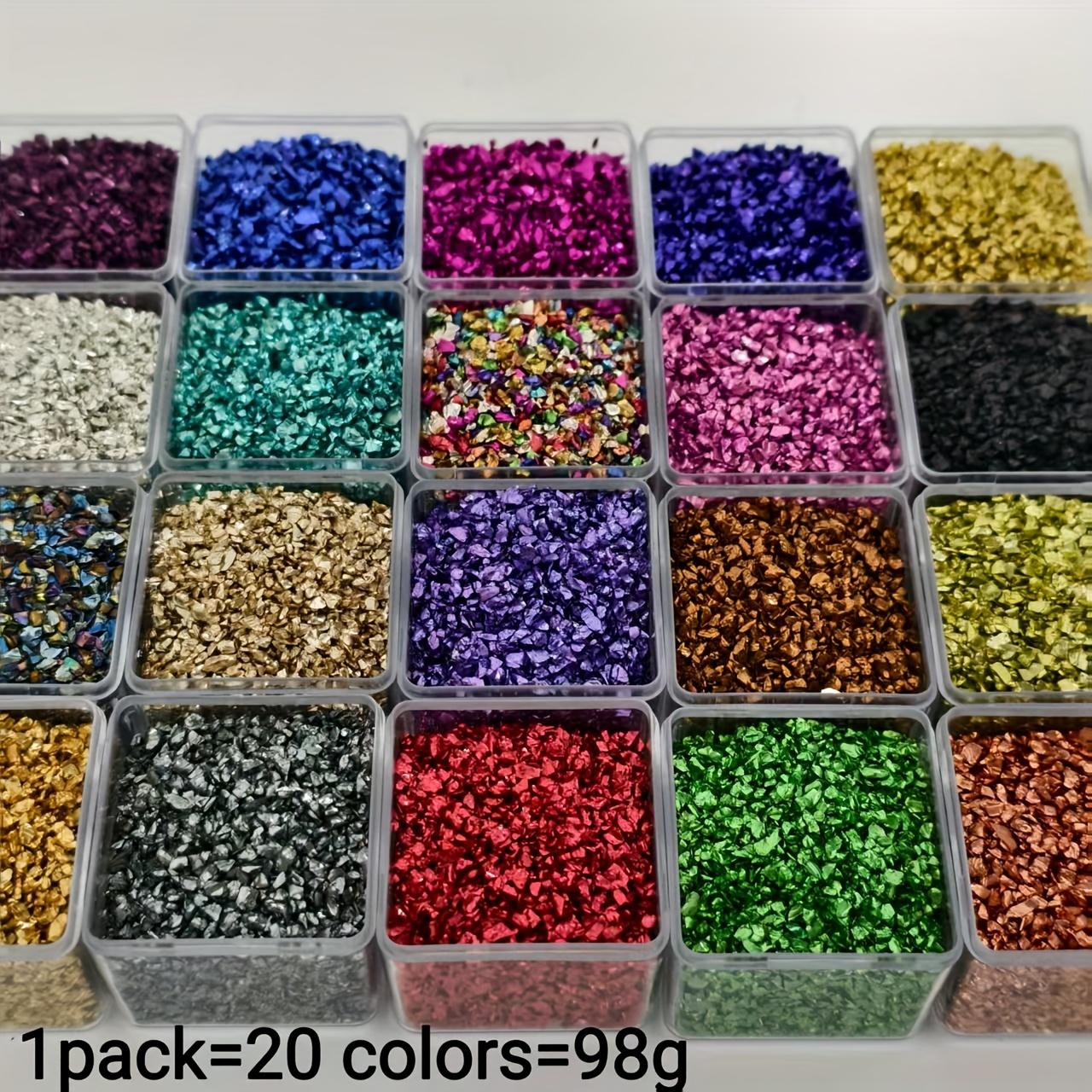 TEMU High-quality Irregular Crushed Glass, 1-3mm, 20 Colors, 98g. Perfect For Diy Resin Crafts, Jewelry Making, Home Decor, Nail Art, And Vase Filling
