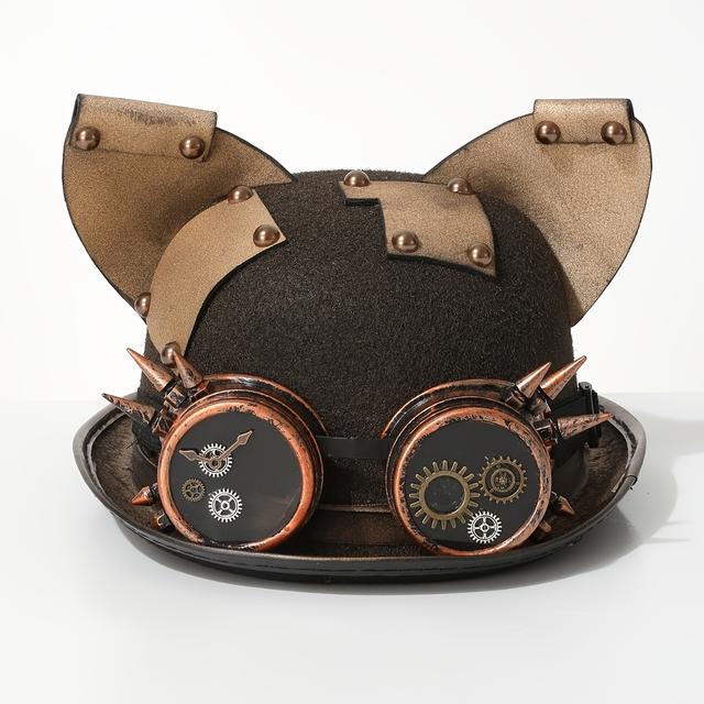 TEMU Un elegante sombrero de para mujer con decoraciones hechas a fáciles, que detalles de hebilla de metal. sombrero de moda anillos de metal para ojos y dientes, una corona redonda minimalista.