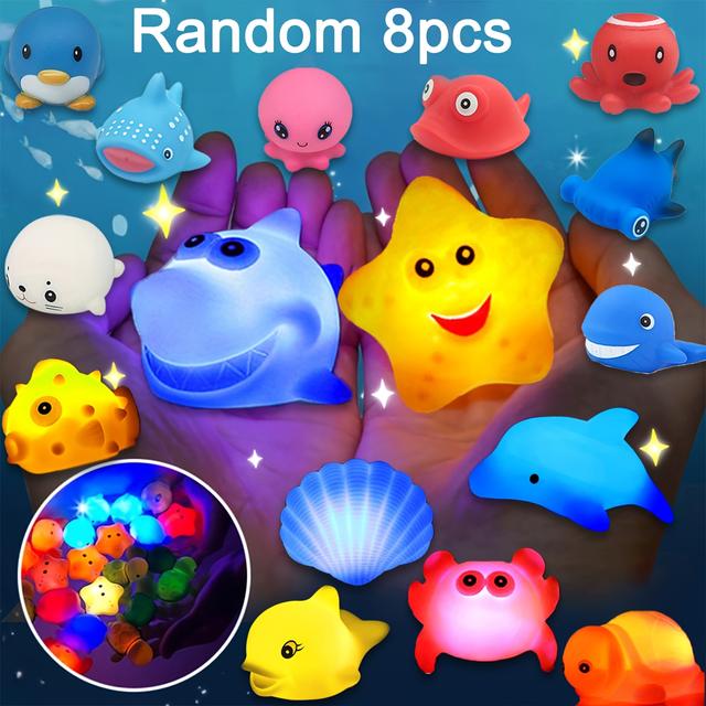 TEMU 20/16/12/9/8/6/5/4/2pcs Glitter Colorful No Hole Bath Toys, Light Up Sea Animals Set, Bathtub Floating Tub Toys, Great Gifts For Bathroom Tub Games Pool Party