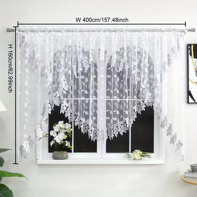TEMU Weiße Blattmuster-Kurzvorhänge mit Spitze, Stangen--Design Tüll-Vorhänge für Wohnzimmer, Küche, Schlafzimmer