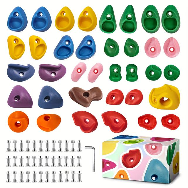 TEMU 25/36-teiliges Set klassische Farbserie Klettern, Outdoor-Klettersteigeisen, Indoor-Boulderwandklettern, Heimtraining mit Plastikgriffen inkl. Montagewerkzeug Anleitung