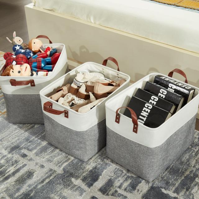 TEMU 3/6pcs Xxl Storage Baskets | Closet Storage Bins 17x12x13inch Canvas Baskets For Storage Laundry Nursery Toys Cloth Linen, Shelf Baskets