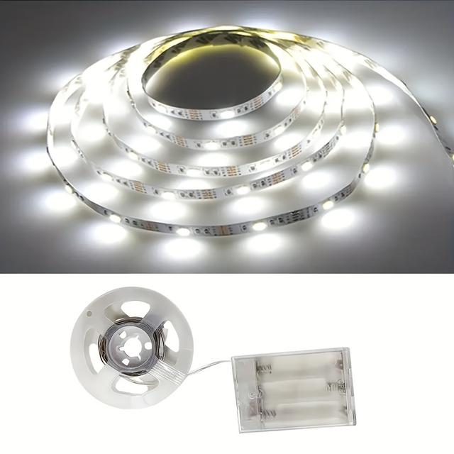 TEMU 1 Roll Of Led Strip Lights With Battery Box, Warm White/white Light Led Strips, Suitable For Under Beds, Under Cabinets, Kitchens, Bedrooms, Christmas, Parties (batteries Not Included)
