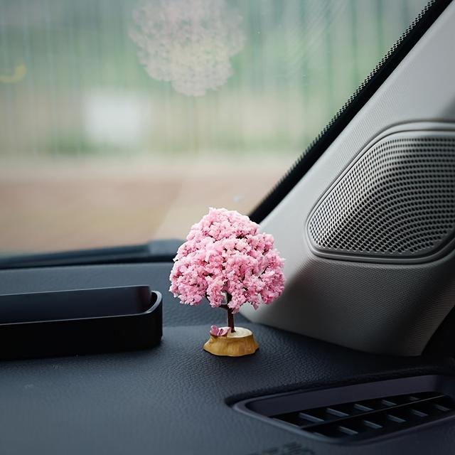 TEMU A Realistic Floral Tree Car Decoration - Mini In White, Pink, And Green Leaves - Non-electric Ornament Suitable For Dashboards, Center Consoles, And Desktops - Safe Decor For Use In Cars, Offices