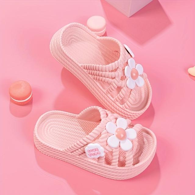 TEMU Neue Modische Süße Blumen-Prinzessinnen-Schuhe für Mädchen, Vielseitige Bequeme Strandpantoffeln mit Weicher EVA-Materialsohle