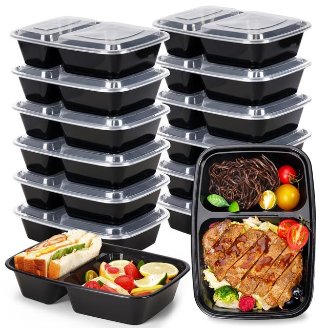 TEMU 25pcs Reusable 2-compartment Meal Prep Containers - Microwave & Dishwasher Safe, Bpa-free Plastic Lunch Boxes With Lids For Takeout And Food Storage