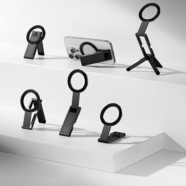 TEMU Mini Trípode Portátil para Smartphones con Base Magnética Fuerte, Diseñado para una Configuración Rápida y Compatible con los Modelos de iPhone 12 al 16, en Negro