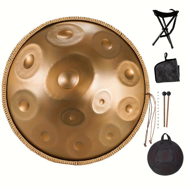 TEMU 12-note Handpan Drum - 22" D Concert Instrument, Handmade Steel Tongue Drum With Carrying Bag, & Cleaning Cloth, Spiritual Yoga Meditation Gift For Therapeutic Sound , Drum Gifts