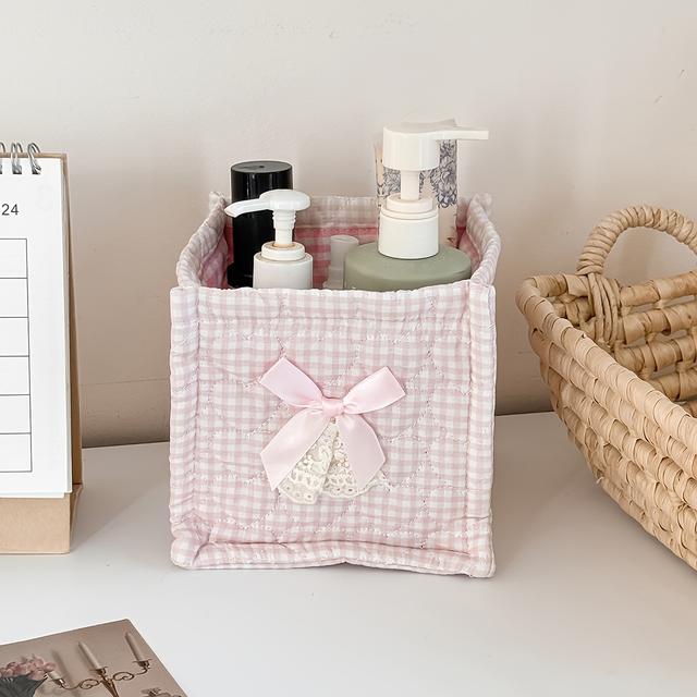 TEMU Sweetheart Lace Storage Basket, Fashionable And And Office Desktop Organizer, Fabric Storage Box For Cosmetics And Sundries