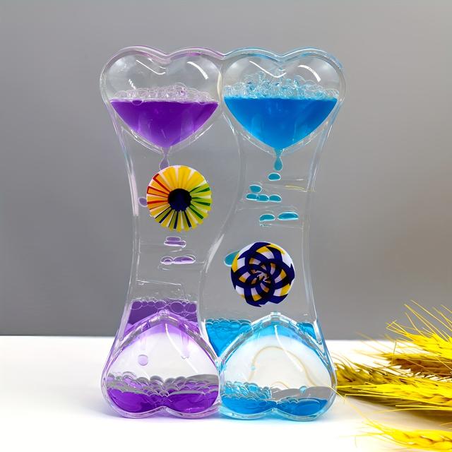TEMU Kreatív Folyékony Homokóra Olajidőmérő, Asztali Díszítő Két Színű Szélmalom Őszibarack Szív Cseppel, Relaxációs Eszköz, Újévi Ajándék, Négyszakos Használatú Kézműves Darab