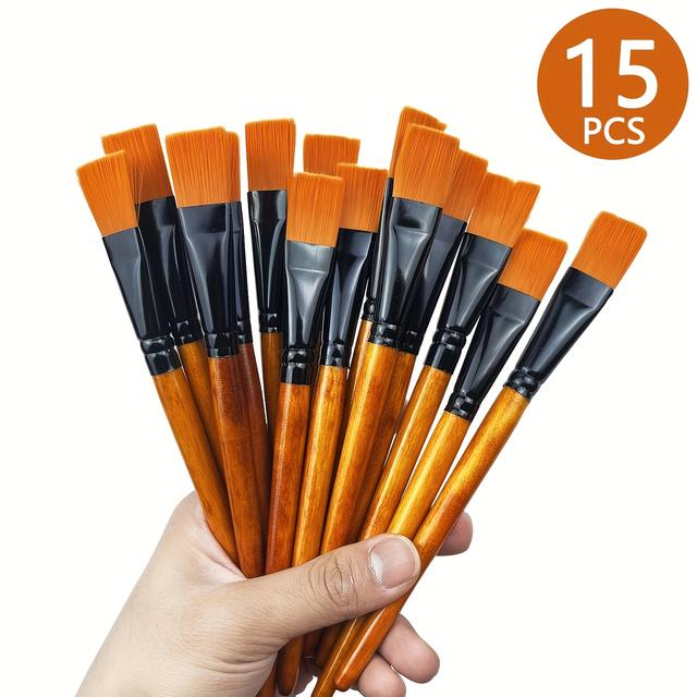 TEMU Set Of 15 One-inch Flat Brown Paintbrushes Suitable For Acrylic Painting, For Artists And Crafters. Small Watercolor Brushes Are Ideal For Bulk Painting And Detailed Oil Work For Adults.