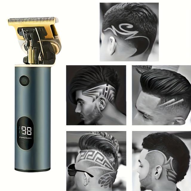 TEMU Men's Professional Hair And Beard Trimmer - Wireless Electric Clippers Featuring An Ultra-sharp T Blade, 0 For , Complete Cutting Set With Guide Combs For Styling