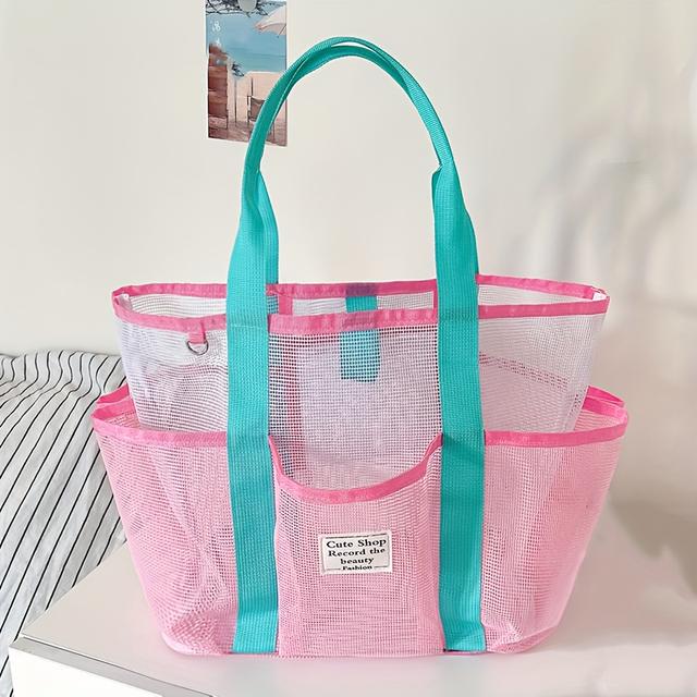 TEMU A Large-capacity Mesh Travel Bag For Carrying To The Beach, Suitable For Holding Items And Toiletries, Featuring A Convenient Handle And Shoulder Strap